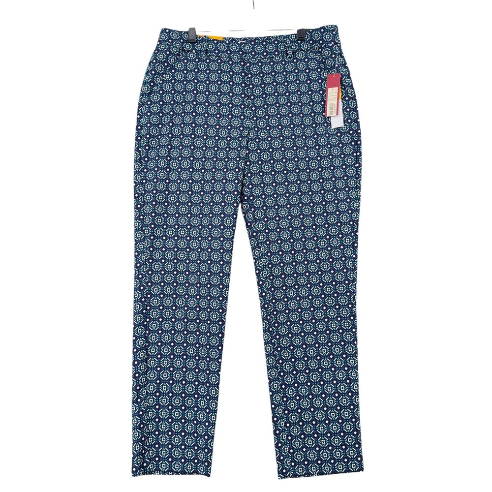 Merona Womens Size‎ 8 Classic Fit Straight Leg Printed Pants Navy Blue Stretch
